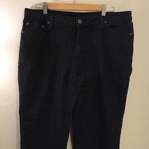 Ashley Stewart Dark rinse blue jeans.